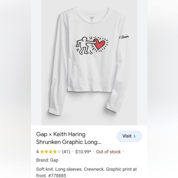 HTF! NWT GAP K. Haring Shrunken Long Sleeve Shirt Sz.M 2021 - Picture 12 of 12